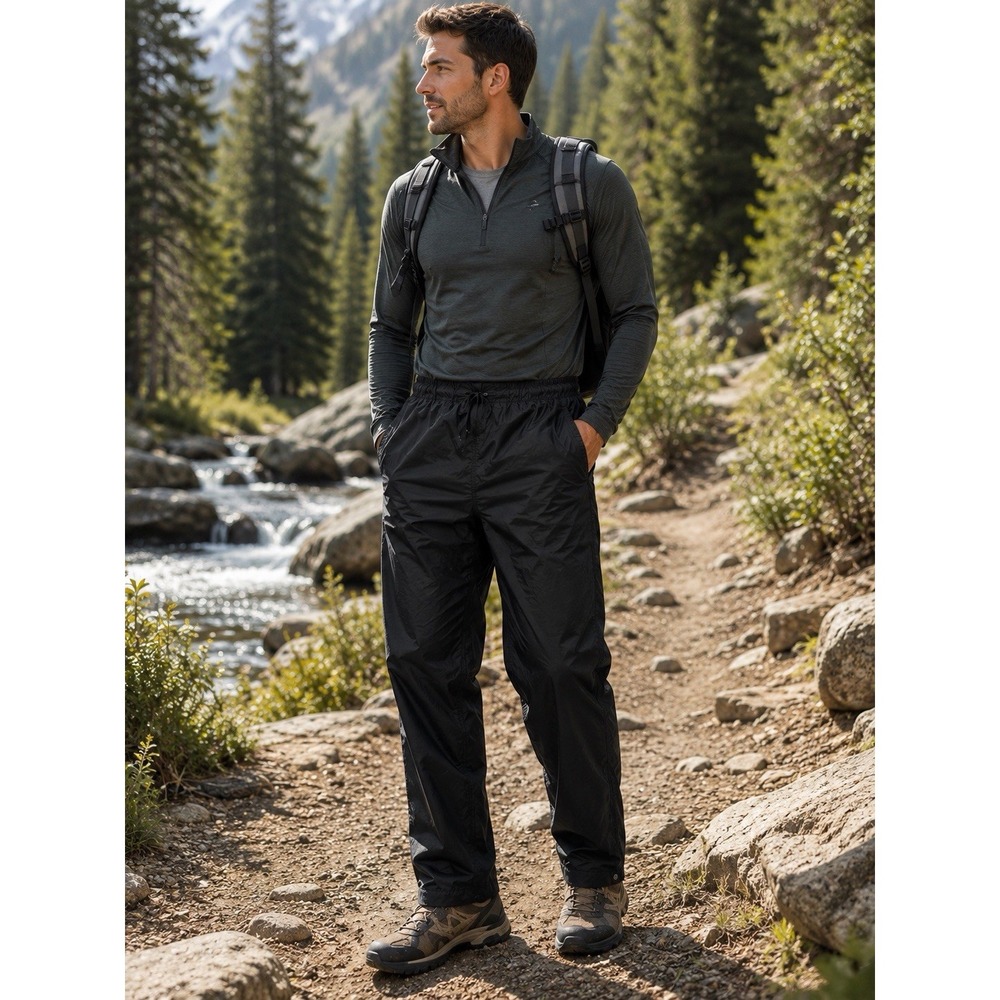 RedHead Men's Medium Black Nylon Outdoor Rain Pants Hiking Adjustable Hem